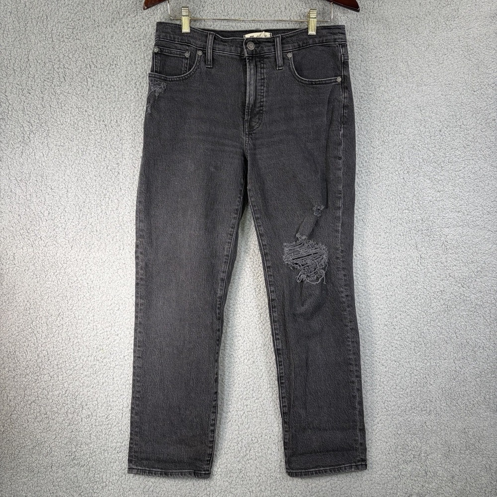 Madewell Jeans Womens 28 Black Denim Stretch Straight Perfect Vintage Mid Rise